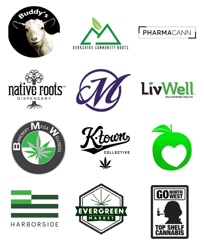 12 logos of TokenWorks' dispensary clients.